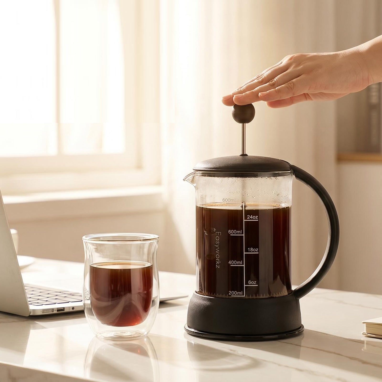 Easyworkz Eclipse French Press Coffee Tea Maker with Borosilicate Glass