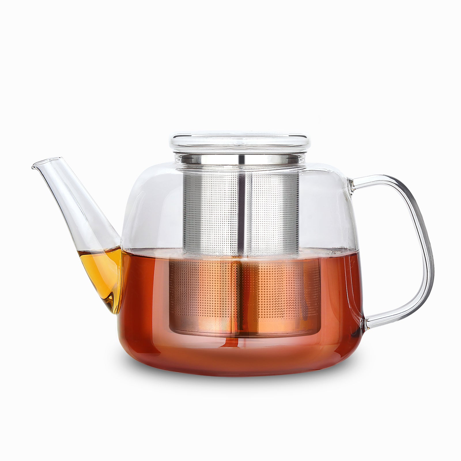 Easyworkz Borosilikatglas Teekanne 1,5 Liter mit großem, herausnehmbarem Edelstahl-Teesieb für Früchte, Kräuter und Aufgüsse, transparent