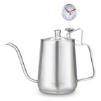 Easyworkz Gooseneck Pour Over Coffee Kettle 30 fl oz / 900 ml Stainless Steel Hand Drip Coffee Pot with Long Narrow Spout Suitable for Induction Cookers, Silver with Thermometer