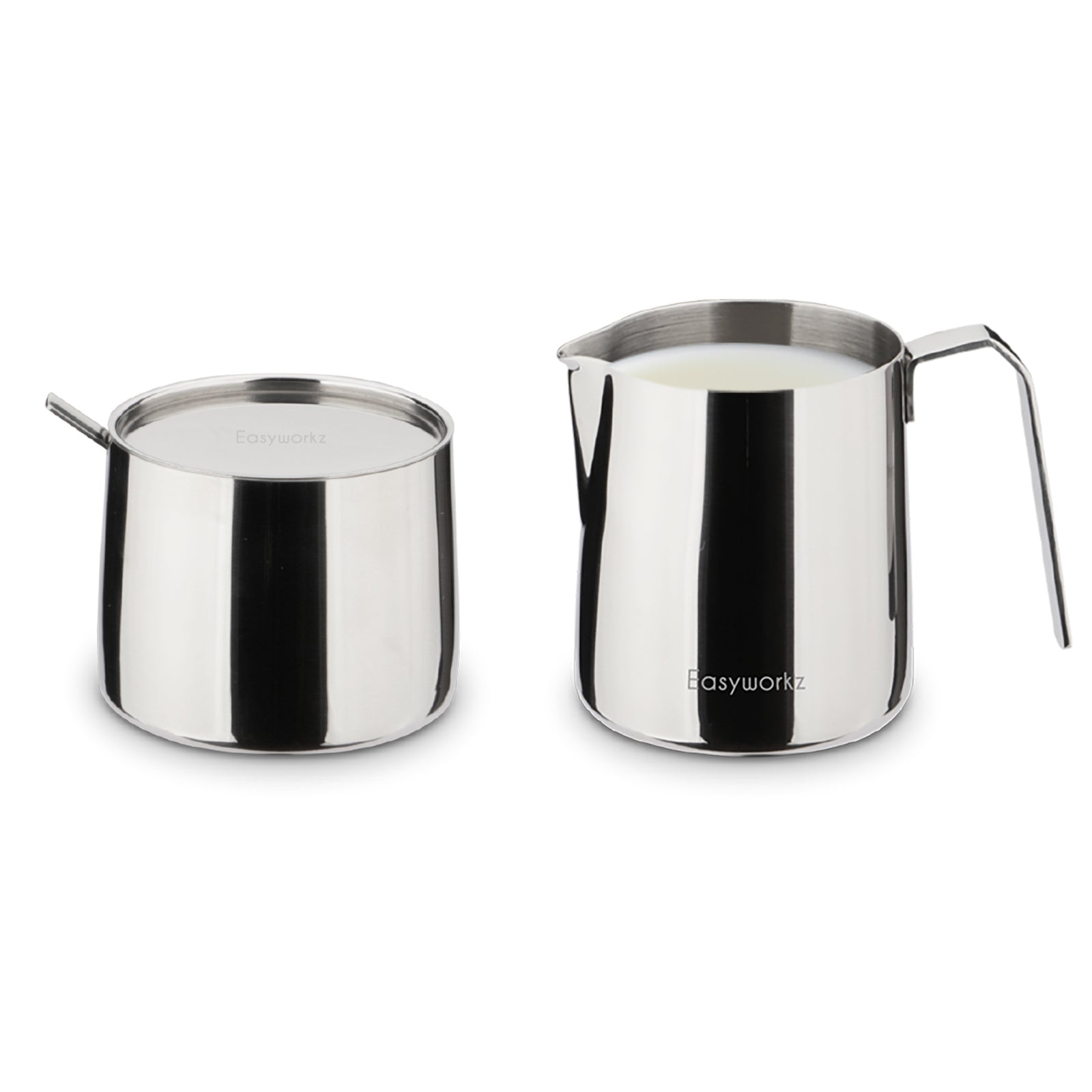 Easyworkz Stainless Steel Sugar bowl and Creamer Set, with Spoon and Anti-Drip Spout, Stackable Design
