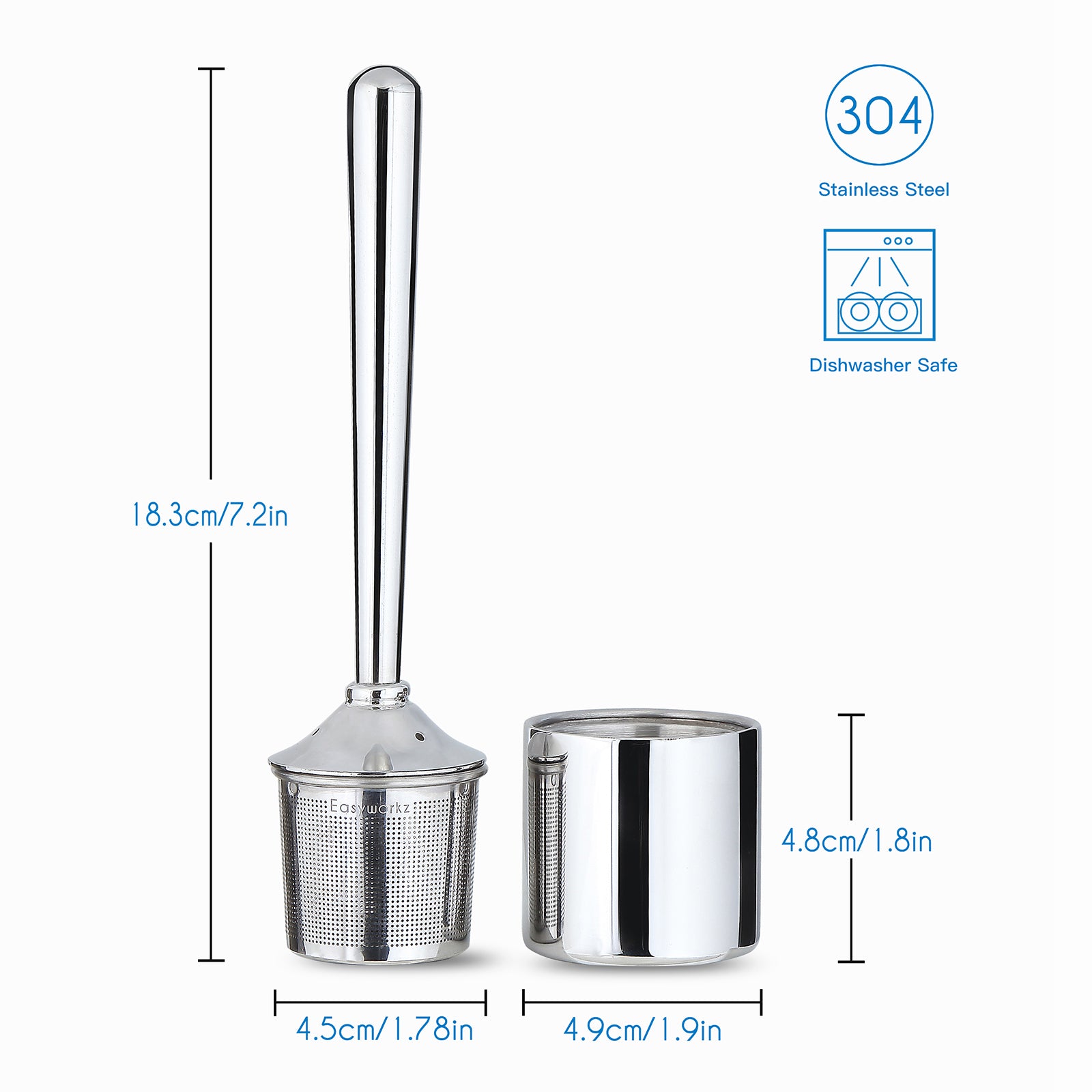 Easyworkz Stainless Steel Tea Infuser Stick with Heat Resistant Hollow Handle,Fine Mesh Tea Strainer with Holder for Loose Leaf,Chrome Finish