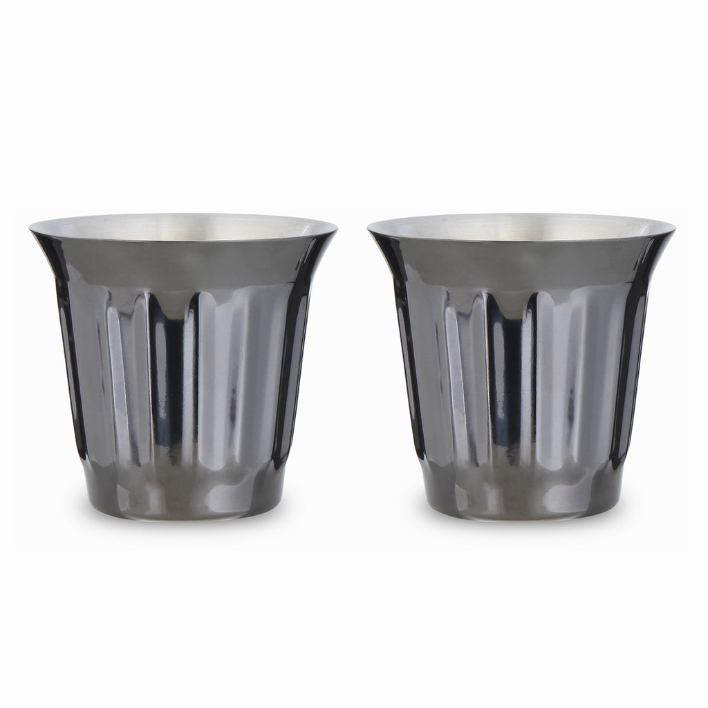 Easyworkz Stainless Steel Espresso Cup 2pcs Set Double Wall Insulated Metal Demitasse Cups 5 fl.oz/ 150 ml, Gunmetal