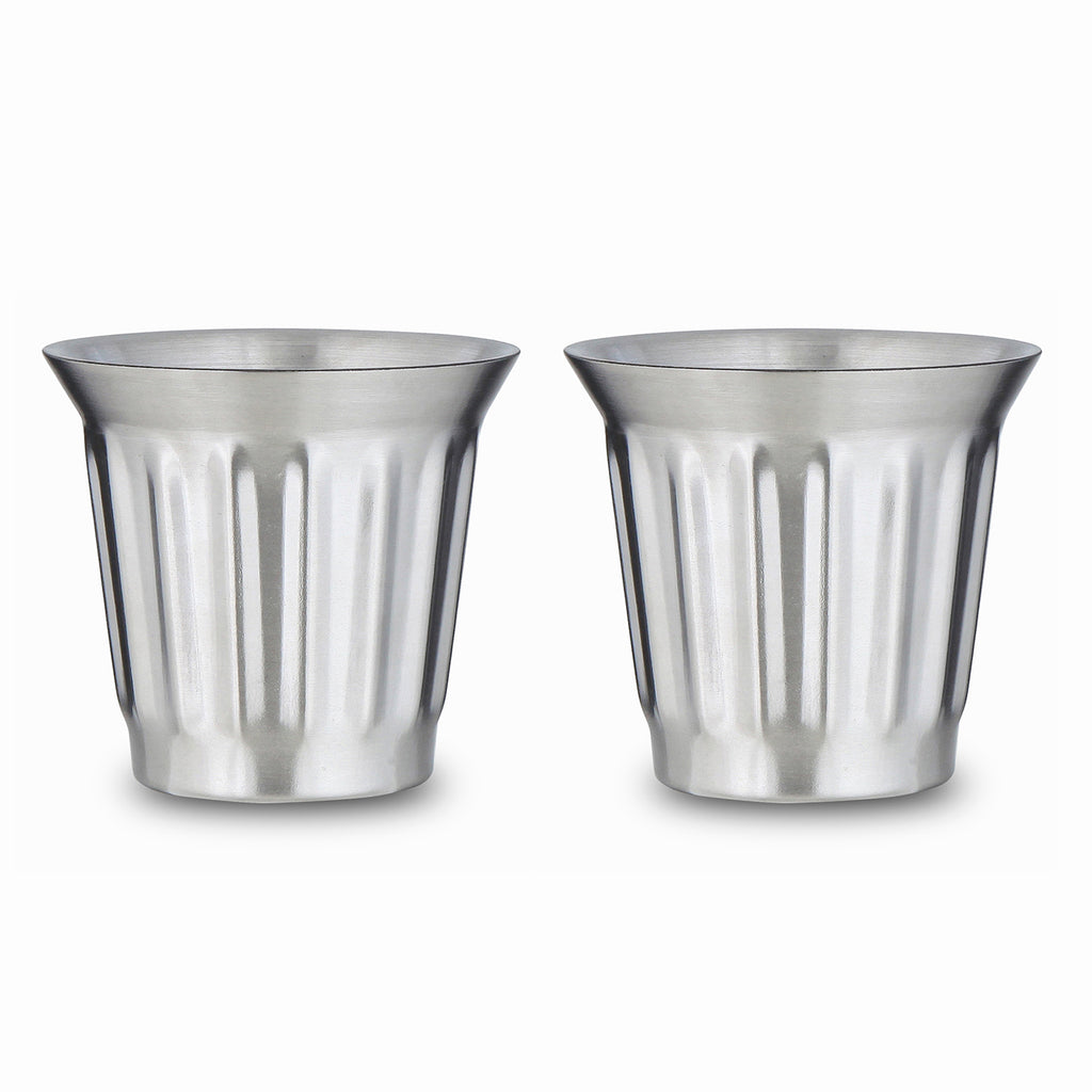 Easyworkz Stainless Steel Espresso Cup 2pcs Set Double Wall Insulated Metal Demitasse Cups 5 fl.oz/ 150 ml, Brushed Silver