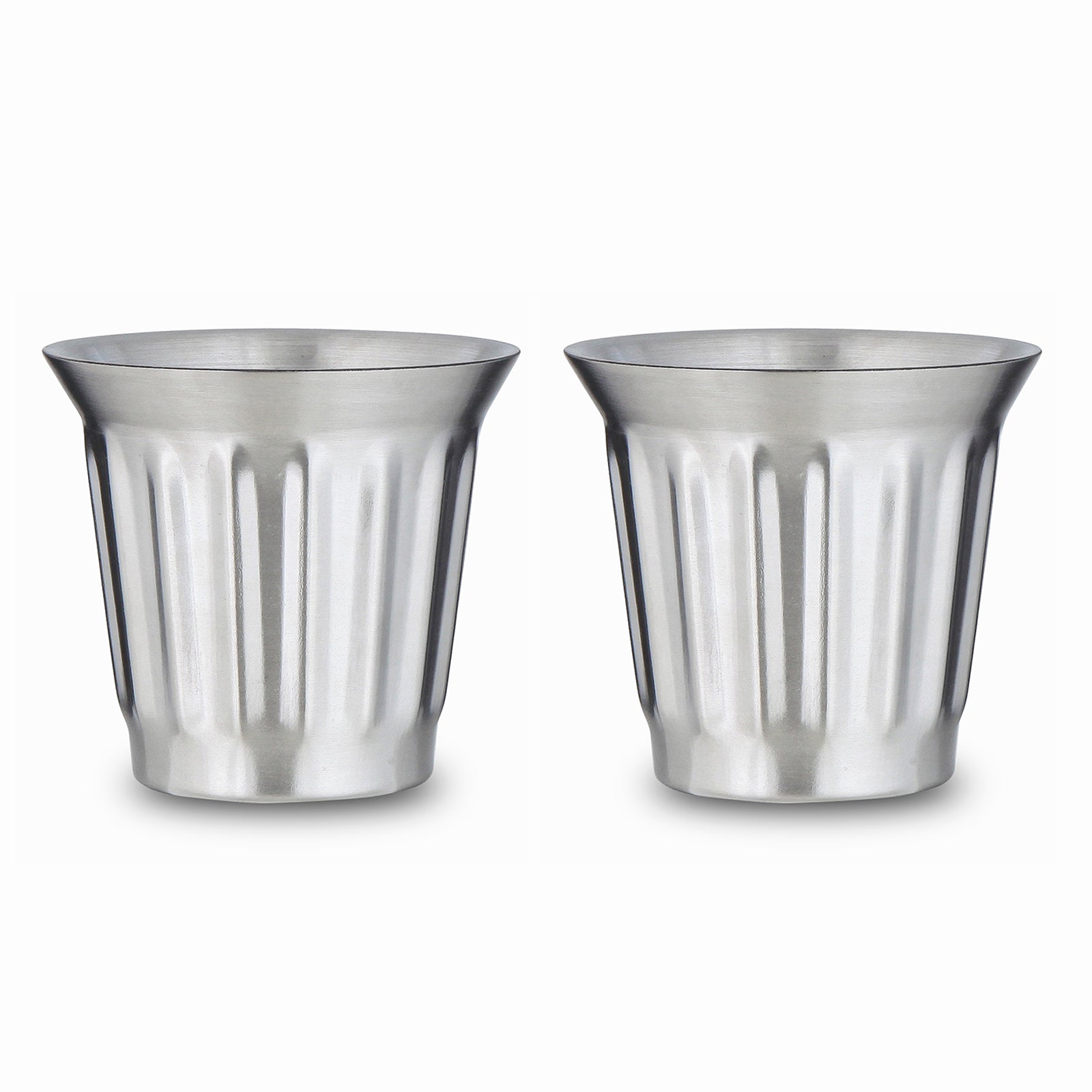 Easyworkz Stainless Steel Espresso Cup 2pcs Set Double Wall Insulated Metal Demitasse Cups 5 fl.oz/ 150 ml, Brushed Silver