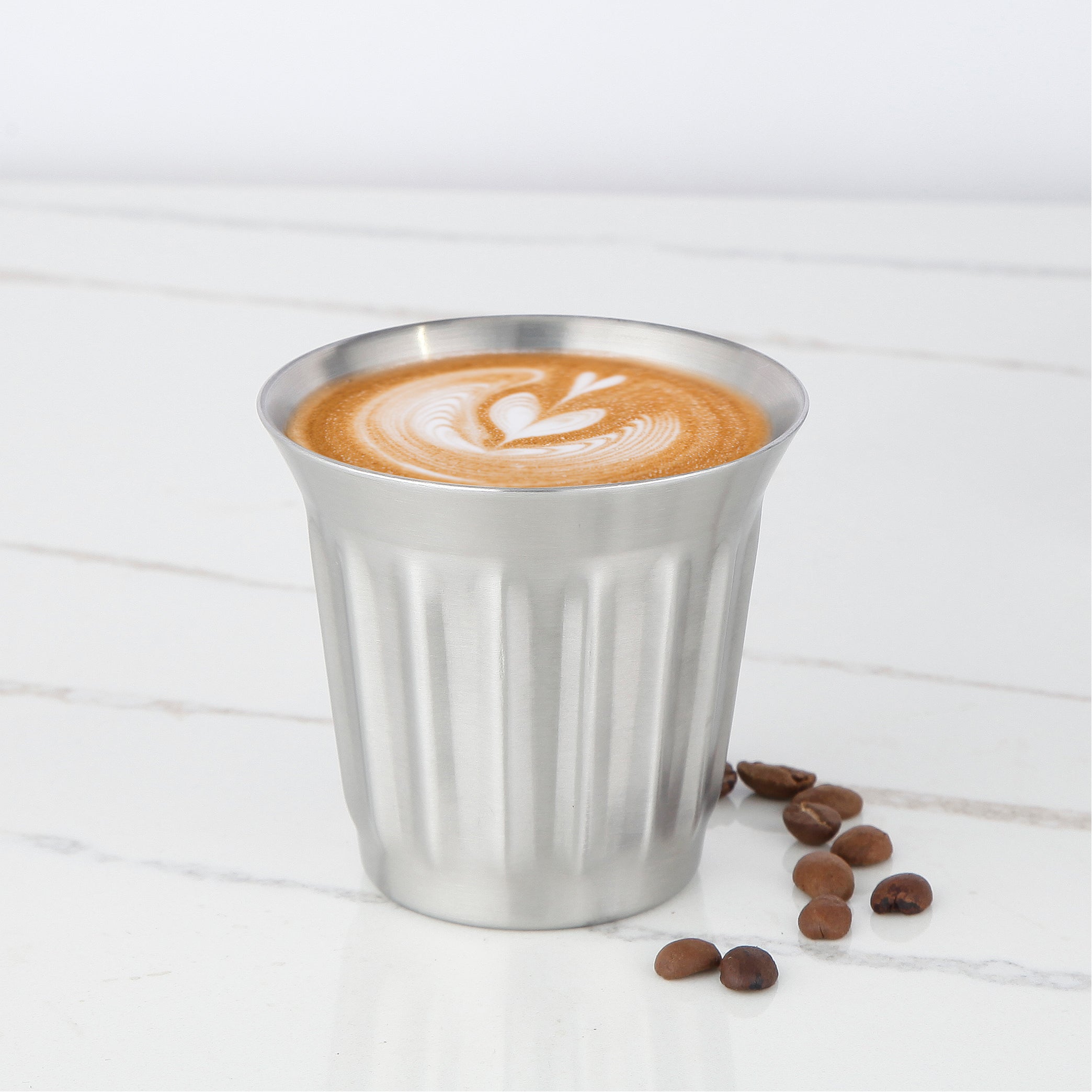 Easyworkz Stainless Steel Espresso Cup 2pcs Set Double Wall Insulated Metal Demitasse Cups 5 fl.oz/ 150 ml, Brushed Silver