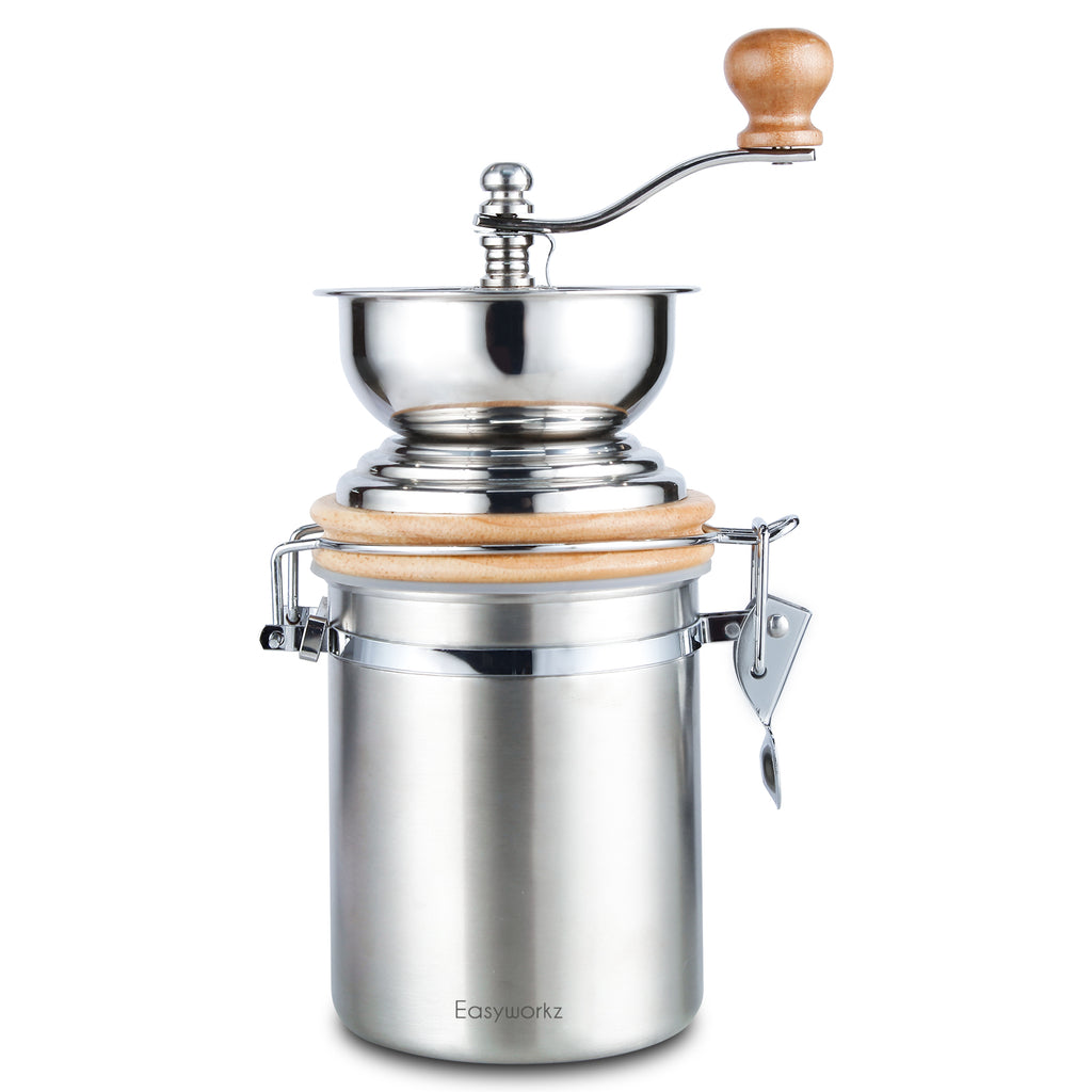 Easyworkz Manual Coffee Grinder - Adjustable Settings Airtight Canister - Coffee Bean Mill Tool for Kitchen Hand Crank Coffee Grinder