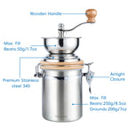 Easyworkz Manual Coffee Grinder - Adjustable Settings Airtight Canister - Coffee Bean Mill Tool for Kitchen Hand Crank Coffee Grinder