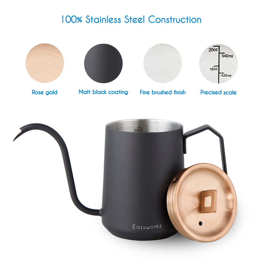 Gooseneck Pour Over Coffee Kettle 20 oz Stainless Steel Hand Drip Coffee Pot With Long Narrow Spout