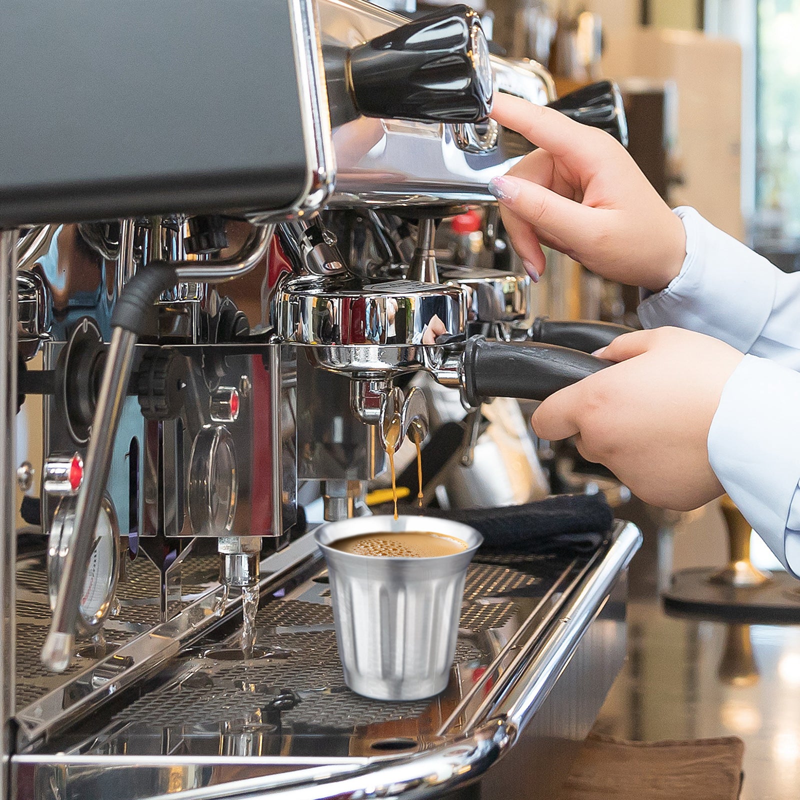 Easyworkz Stainless Steel Espresso Cup 2pcs Set Double Wall Insulated Metal Demitasse Cups 5 fl.oz/ 150 ml