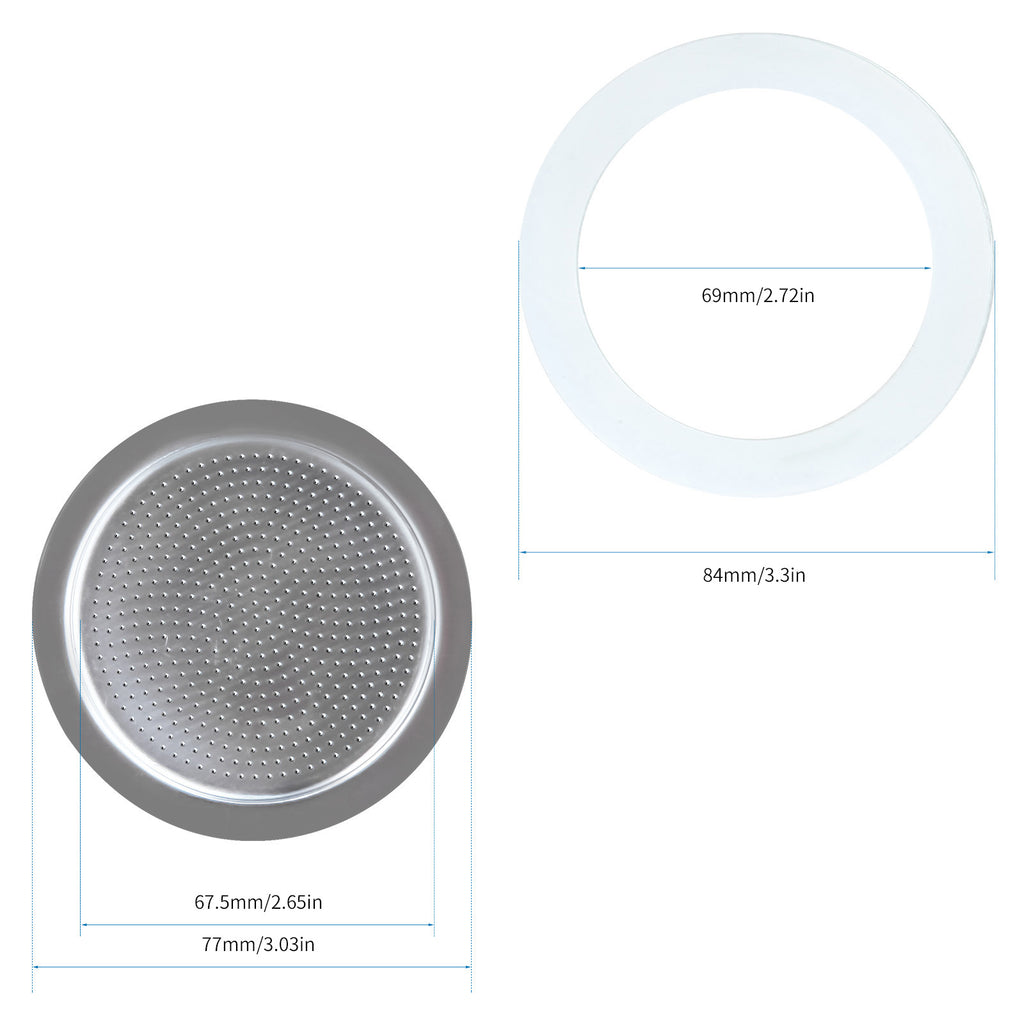 Easyworkz Stainless Steel Coffee Silicone Gasket Seals and Filter Screen, 4 - 12 Cup, Espresso Maker Replacement