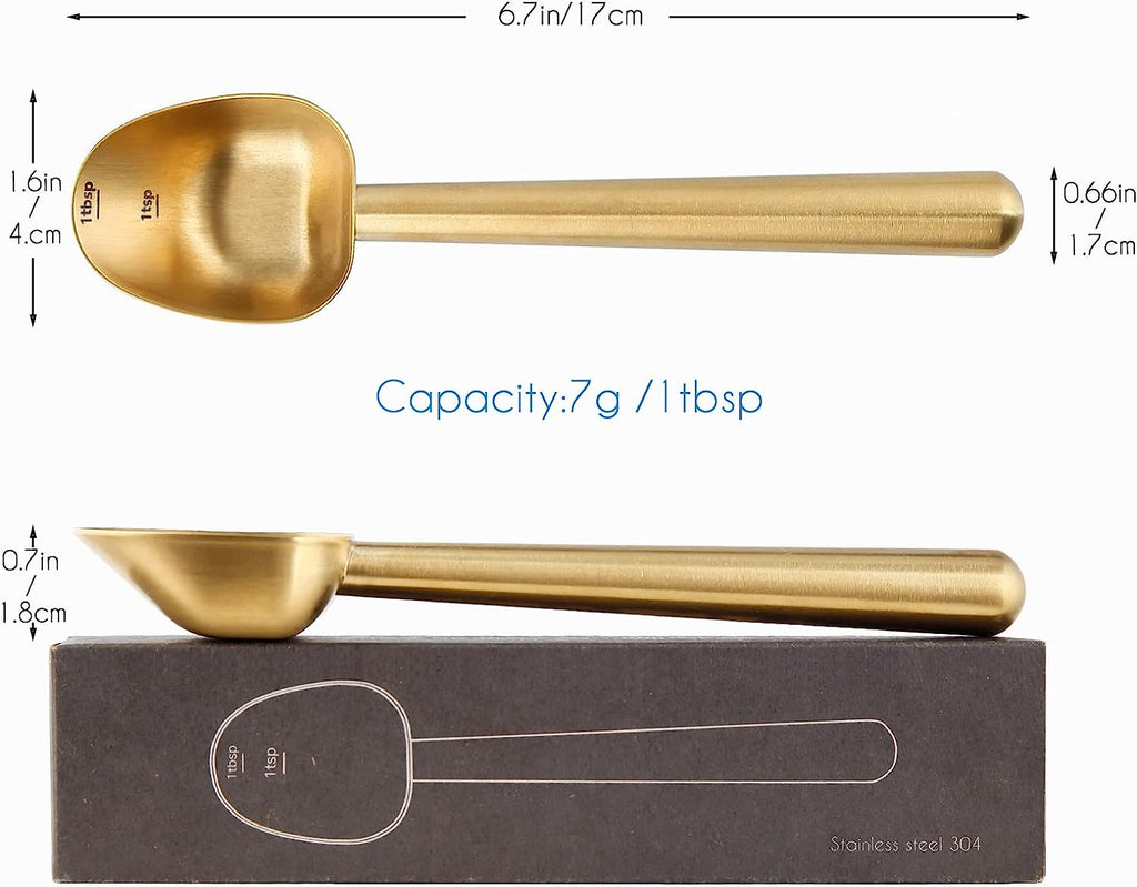 Easyworkz Stainless Steel Long Hollow Handle Coffee Scoop 7g Measuring Spoon for Ground Coffee and Loose Leaf Tea, Brass Gold