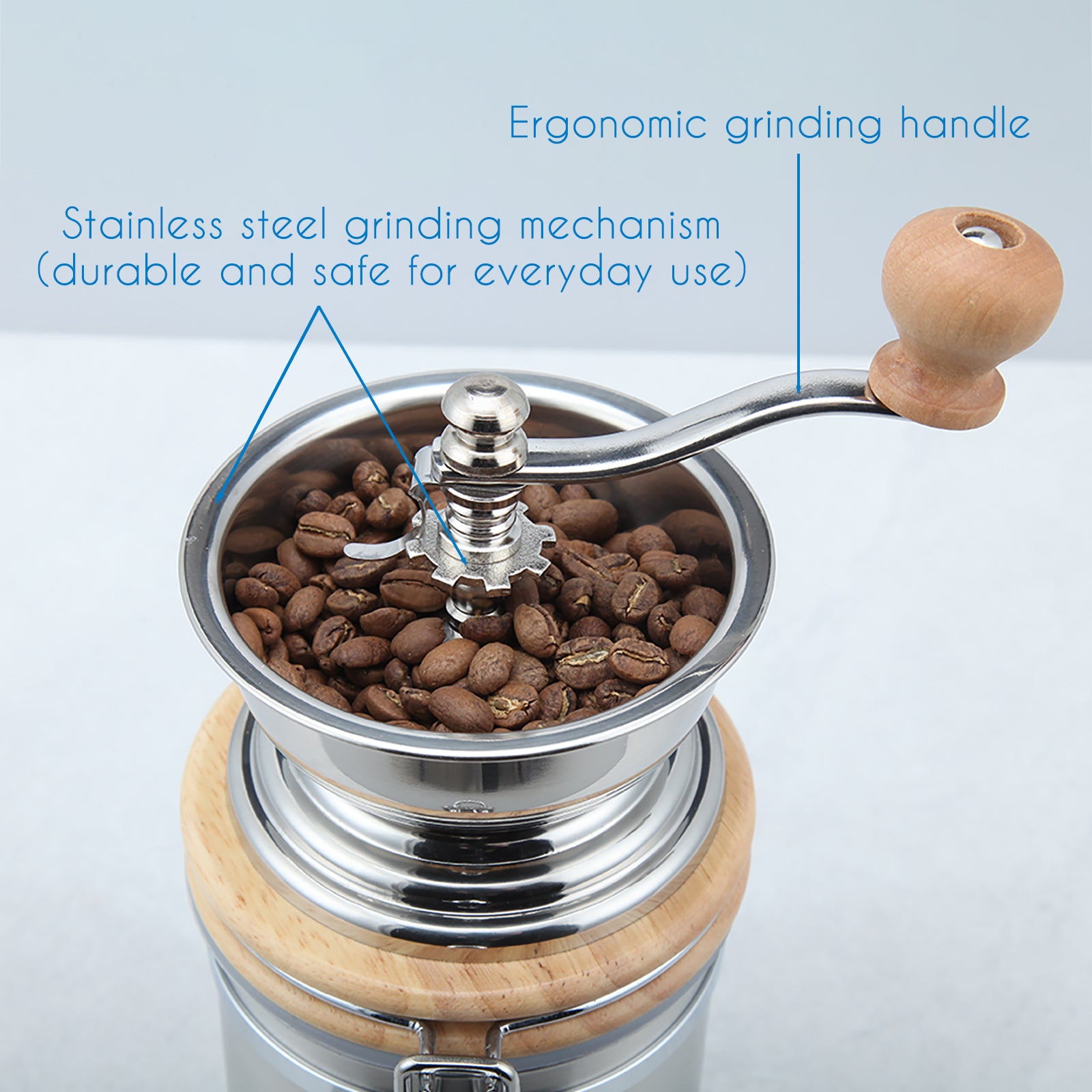 Easyworkz Manual Coffee Grinder - Adjustable Settings Airtight Canister - Coffee Bean Mill Tool for Kitchen Hand Crank Coffee Grinder