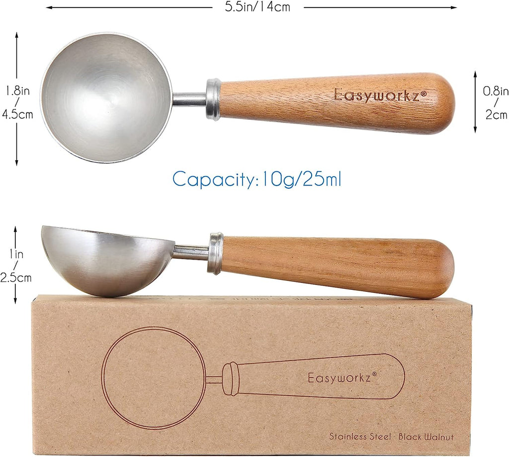 Easyworkz Retro Stainless Steel Coffee Spoon With Black Walnut Handle 10g Measuring Spoon, Brushed Silver