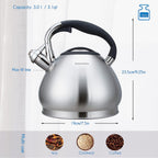 Easyworkz Whistling Stovetop Tea Kettle Food Grade Stainless Steel Hot Water Tea Pot With Loud Whistle, 3.1 qt / 3.0 L