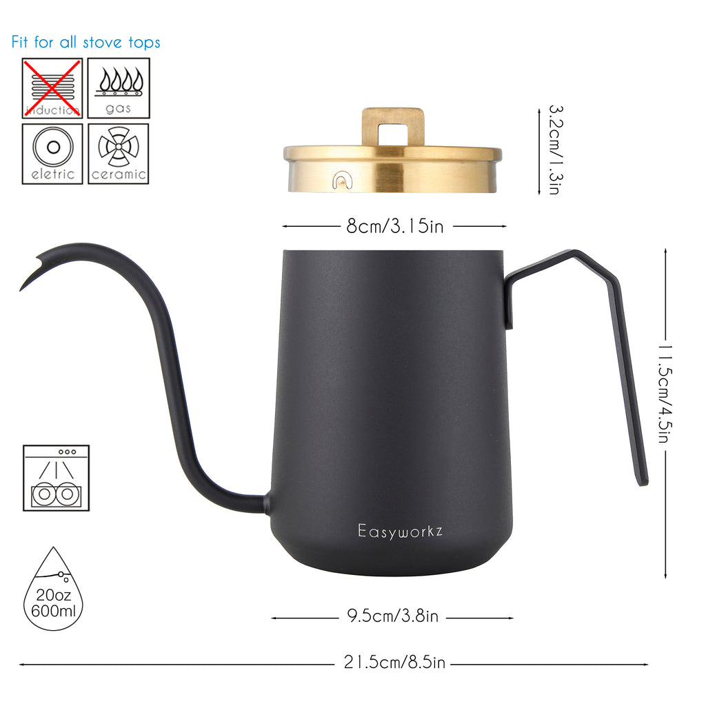 Gooseneck Pour Over Coffee Kettle 20 oz Stainless Steel Hand Drip Coffee Pot With Long Narrow Spout