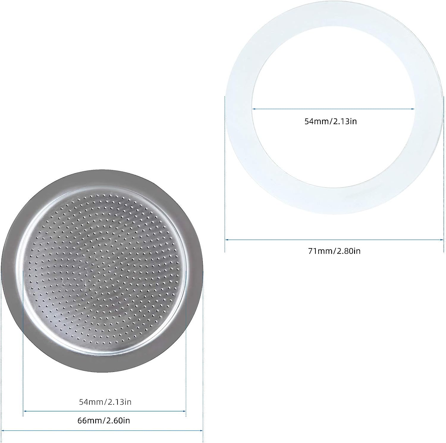Easyworkz Stainless Steel Coffee Funnel Filter and Reducer & Set of Silicone Gasket Seals and Filter Screen, Espresso Maker Replacement