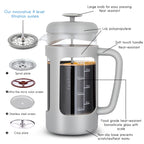 Easyworkz French Press 34 fl.oz / 1000 ml Coffee Tea Maker with Borosilicate Glass,Soft Grip Handle, Light Grey
