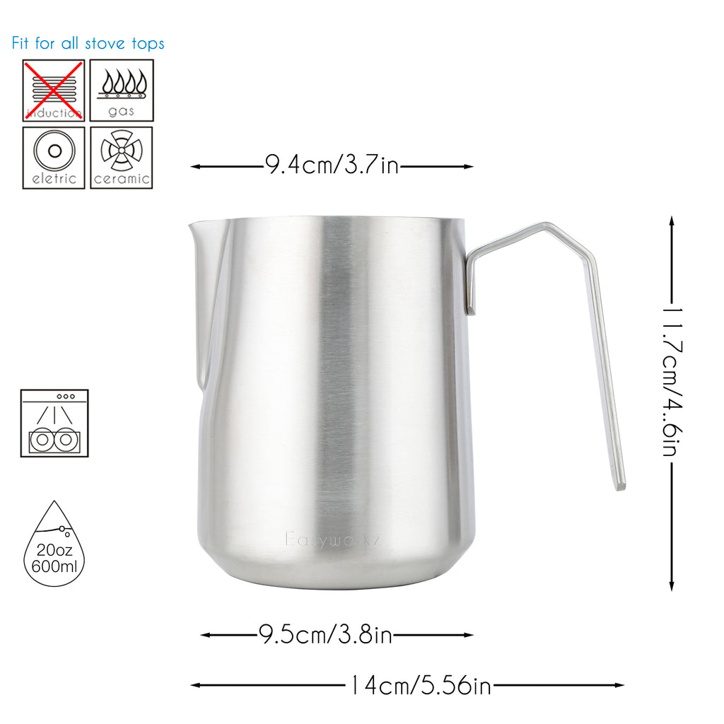 Espresso Steaming Pitcher Stainless Steel 20 oz Coffee Frothing Picther Milk Jug Cappuccino Latte Art Cup