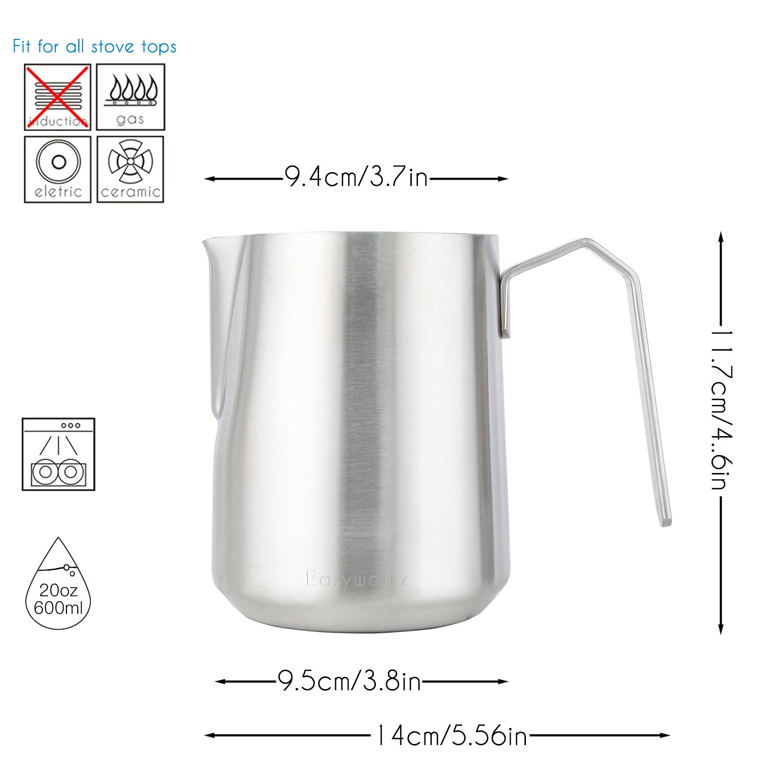 Espresso Steaming Pitcher Stainless Steel 20 oz Coffee Frothing Picther Milk Jug Cappuccino Latte Art Cup