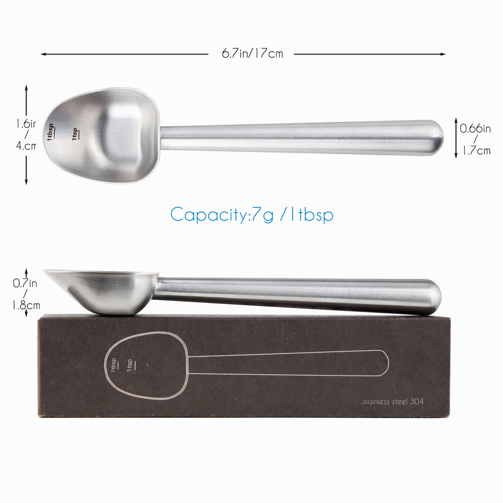 Easyworkz Stainless Steel Long Hollow Handle Coffee Scoop 7g Measuring Spoon for Ground Coffee and Loose Leaf Tea, Brushed Silver