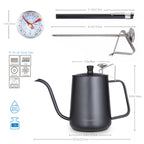 Easyworkz Gooseneck Pour Over Coffee Kettle 30 fl oz / 900 ml Stainless Steel Hand Drip Coffee Pot with Long Narrow Spout Suitable for Induction Cookers, Black with Thermometer