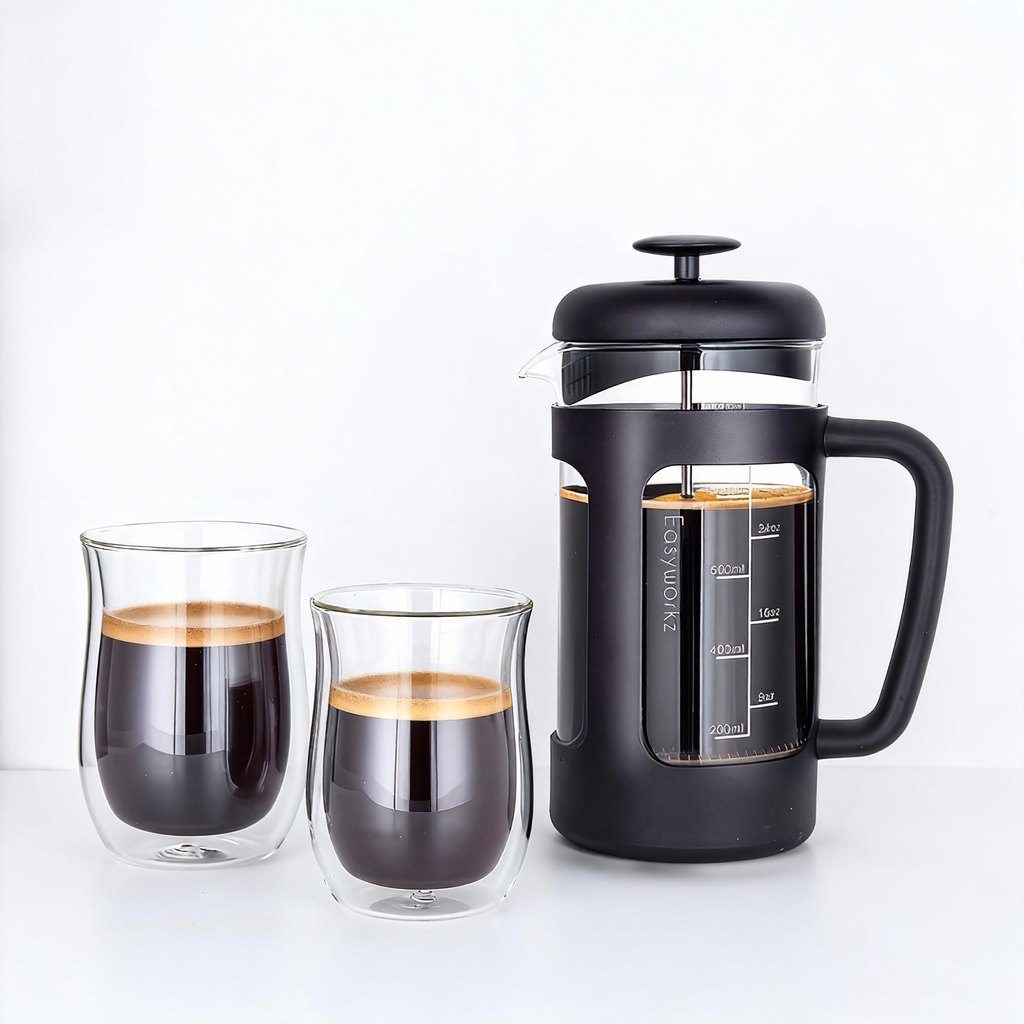 Easyworkz Double Walled Glass Coffee Mugs,Set of 2, Clear Borosilicate Glass Cups for Coffee, Tea, Whiskey, Cocktails