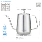 Easyworkz Gooseneck Pour Over Coffee Kettle 30 fl oz / 900 ml Stainless Steel Hand Drip Coffee Pot with Long Narrow Spout Suitable for Induction Cookers, Silver