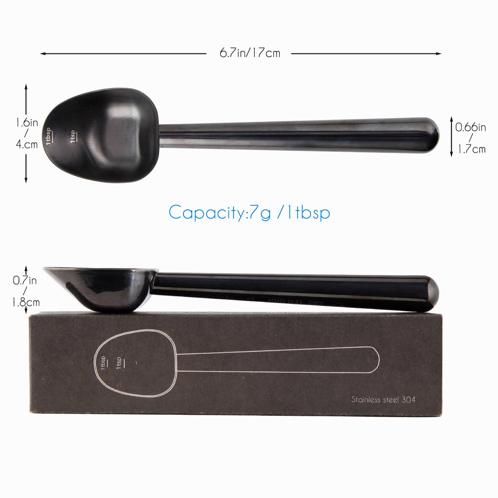 Easyworkz Stainless Steel Long Hollow Handle Coffee Scoop 7g Measuring Spoon for Ground Coffee and Loose Leaf Tea, Gunmetal Black
