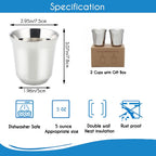 Easyworkz Stainless Steel Espresso Cup 2pcs Set 2.5-5 fl.oz( 75-150 ml) Double Wall Insulated Metal Demitasse Cups, Chrome