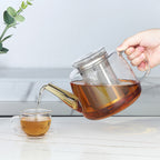 Easyworkz Borosilicate Glass Teapot 50oz / 1500ml with Large Stainless Steel Removable Loose Tea Infuser for Fruit Herbal and Infusion, Clear