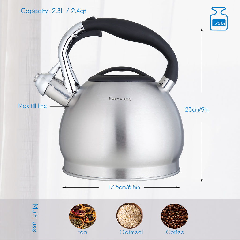 Easyworkz Whistling Stovetop Tea Kettle Food Grade Stainless Steel Hot Water Tea Pot With Loud Whistle