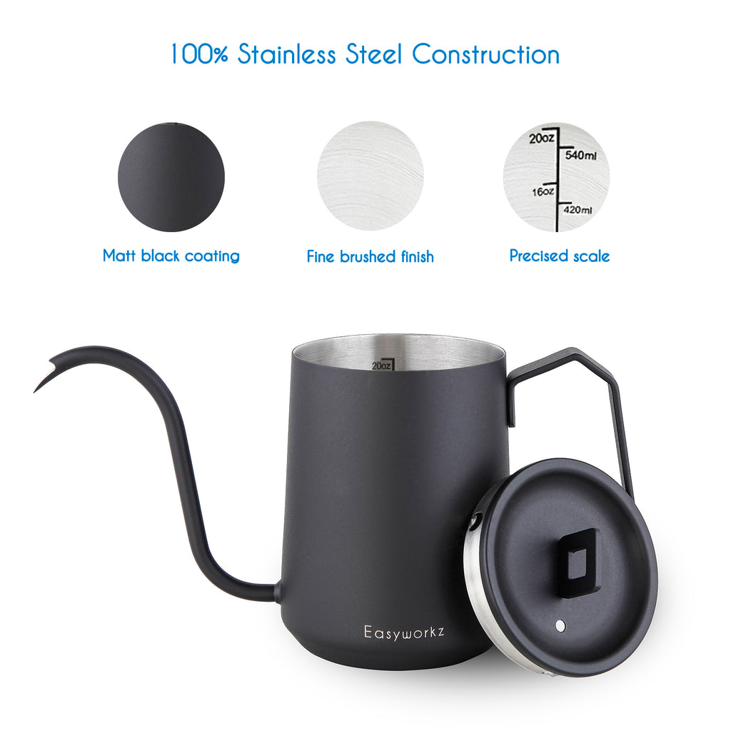 Gooseneck Pour Over Coffee Kettle 20 oz Stainless Steel Hand Drip Coffee Pot With Long Narrow Spout