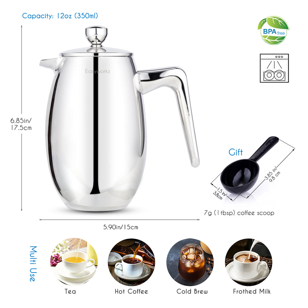 Easyworkz Nando Cafetière à Piston Isotherme à Double Paroi en Acier Inoxydable 304