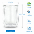 Easyworkz Double Walled Glass Coffee Mugs,Set of 2 (8.5 fl oz / 250ml) - Clear Borosilicate Glass Cups for Coffee, Tea, Whiskey, Cocktails & All Beverages