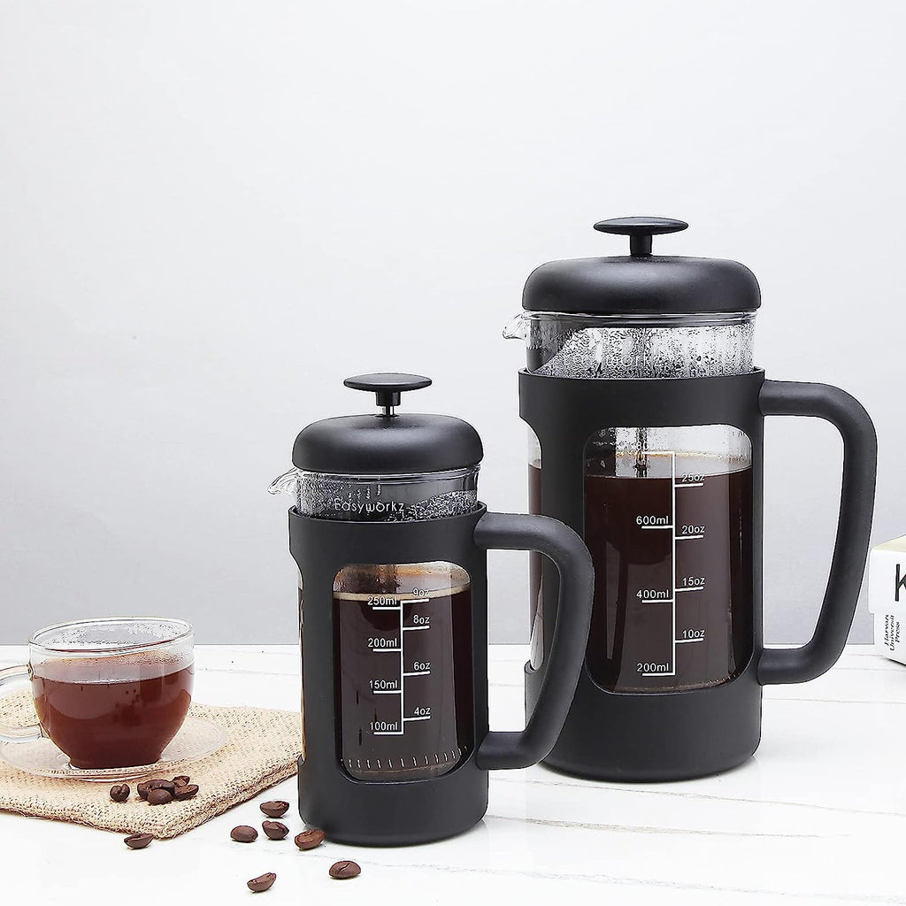 Easyworkz French Press 12 fl.oz / 350 ml Coffee Tea Maker with Borosilicate Glass,Soft Grip Handle, Black