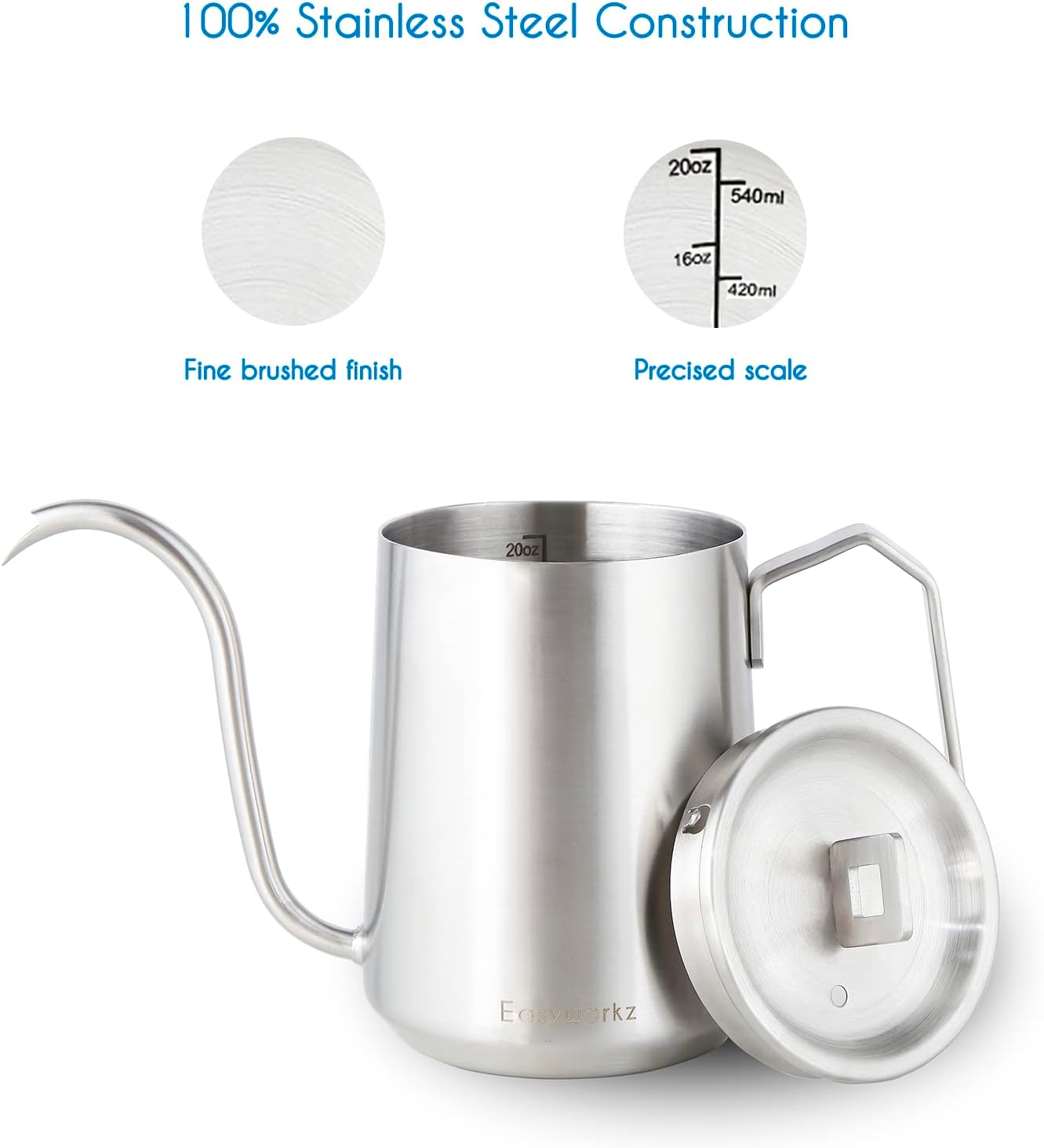 Gooseneck Pour Over Coffee Kettle 20 oz Stainless Steel Hand Drip Coffee Pot With Long Narrow Spout