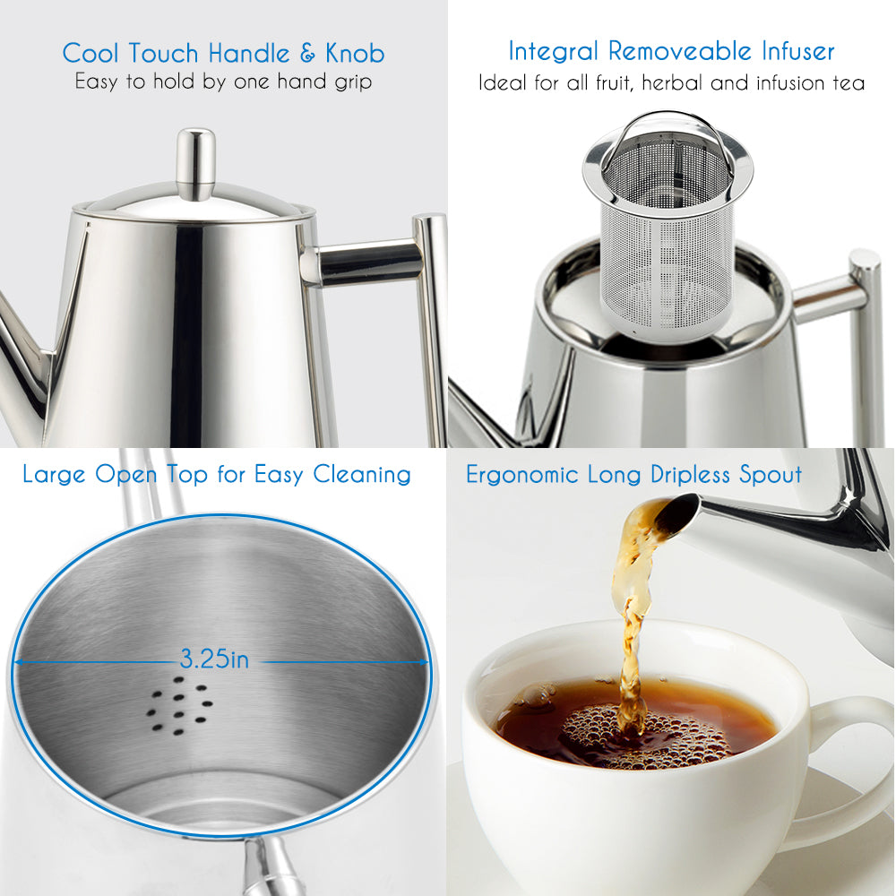 Easyworkz Stainless Steel Teapot with Removeable Infuser Stovetop Tea Maker for Fruit Herbal and Infusion Tea, 27 fl.oz / 800 ml