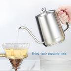 Easyworkz Gooseneck Pour Over Coffee Kettle 30 fl oz / 900 ml Stainless Steel Hand Drip Coffee Pot with Long Narrow Spout Suitable for Induction Cookers, Silver
