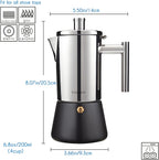 Easyworkz Diego Espressokocher aus Edelstahl, italienische Kaffeemaschine Induktion Mokkakanne, Schwarz