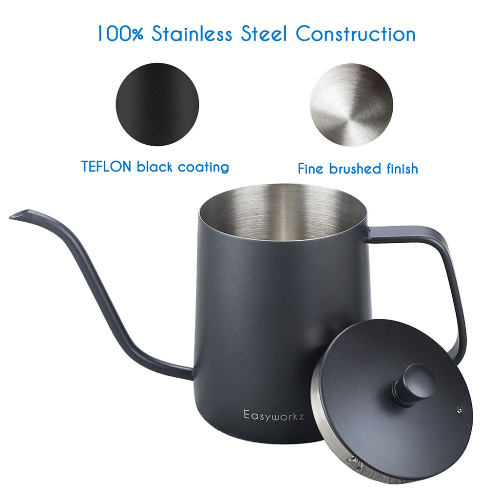 Easyworkz Gooseneck Pour Over Coffee Kettle 30 fl oz / 900 ml Stainless Steel Hand Drip Coffee Pot with Long Narrow Spout Suitable for Induction Cookers, Black