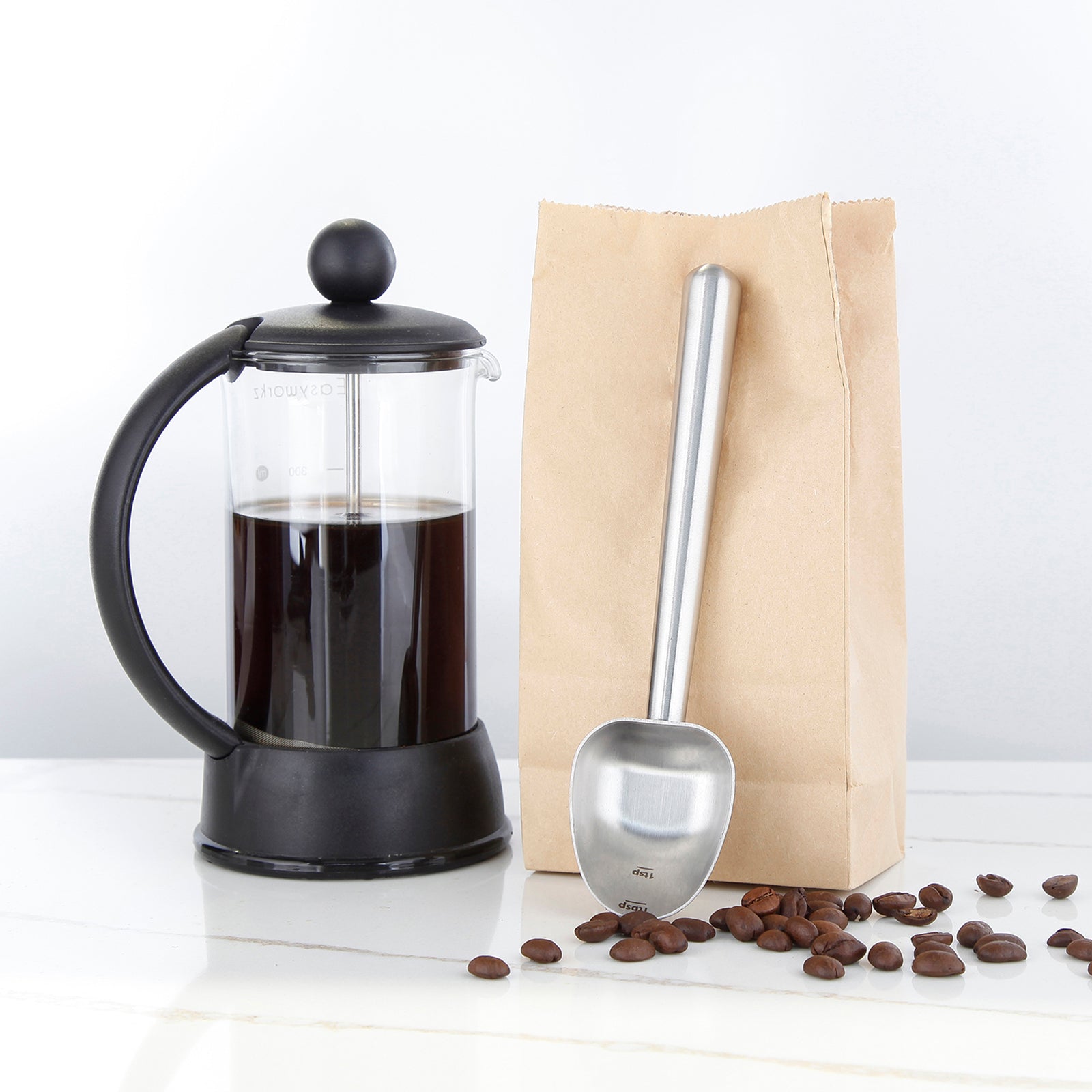 Cuillère doseuse à café Easyworkz en acier inoxydable, long manche creux, 7g, pour café moulu et thé en vrac, argent brossé