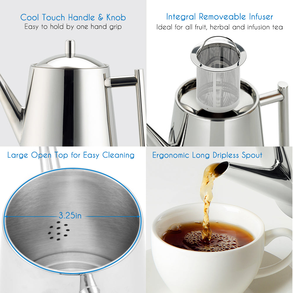 Easyworkz Stainless Steel Teapot with Removeable Infuser Stovetop Tea Maker for Fruit Herbal and Infusion Tea, 50 fl.oz / 1500 ml