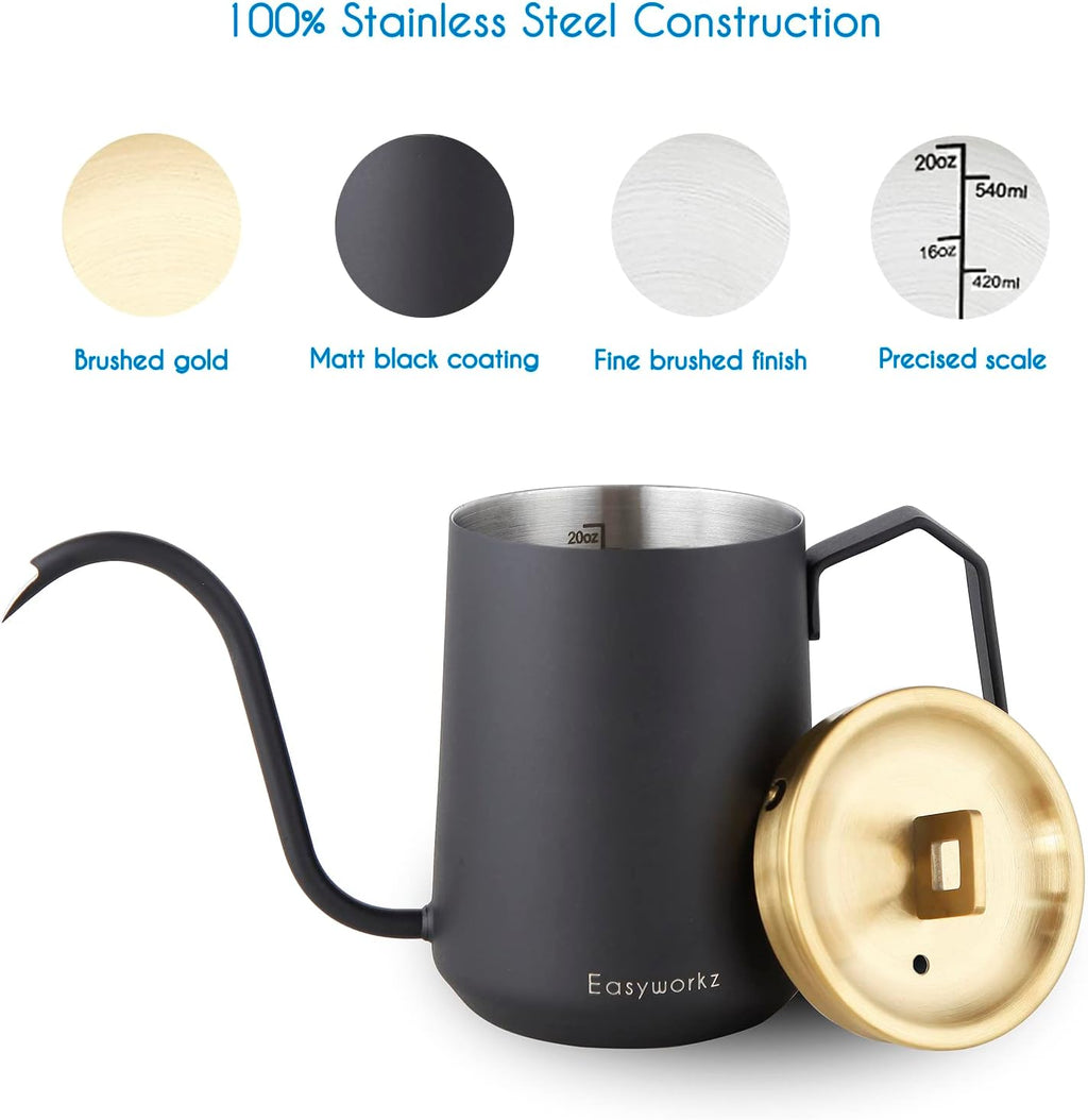 Gooseneck Pour Over Coffee Kettle 20 oz Stainless Steel Hand Drip Coffee Pot With Long Narrow Spout