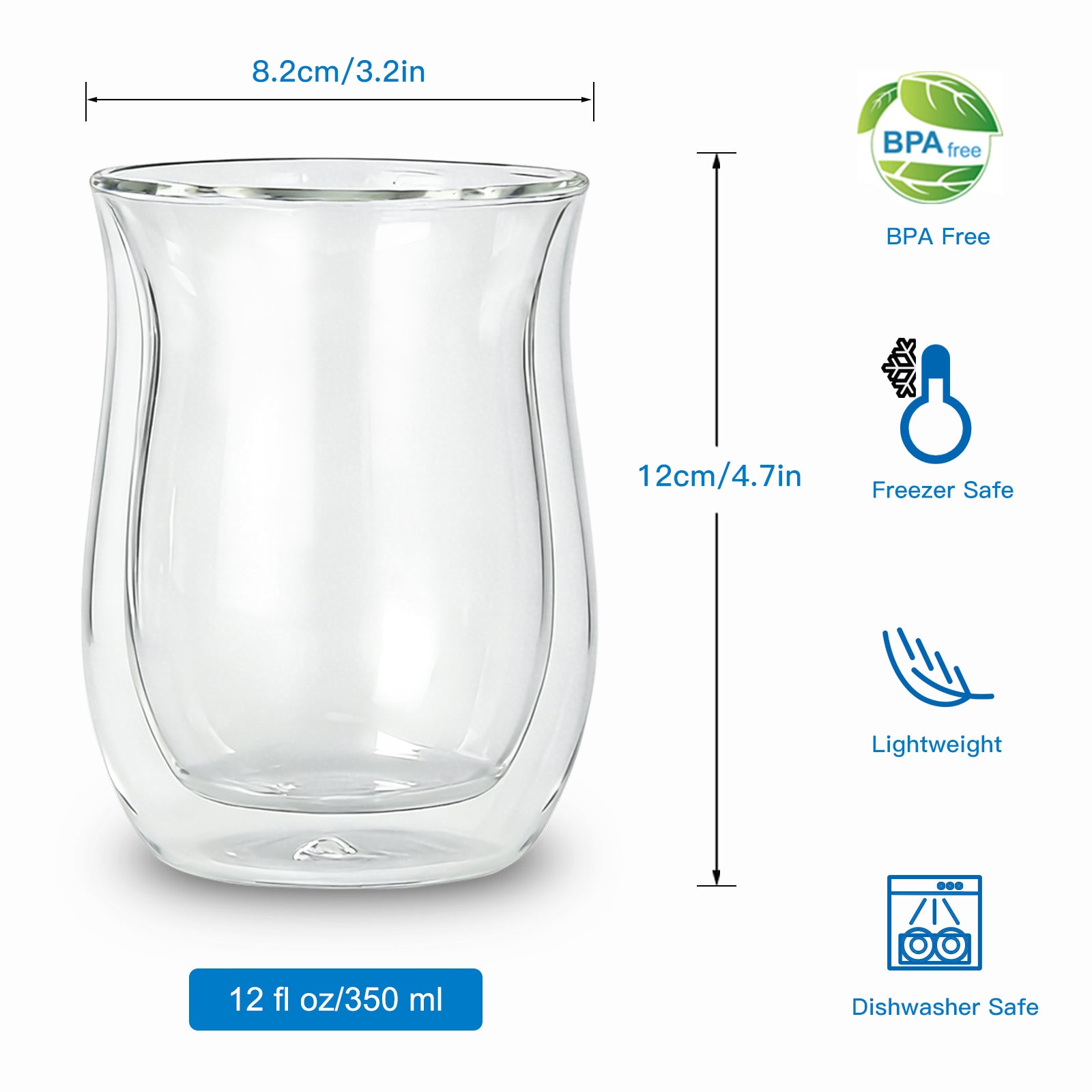 Easyworkz Double Walled Glass Coffee Mugs,Set of 2, Clear Borosilicate Glass Cups for Coffee, Tea, Whiskey, Cocktails