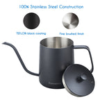 Easyworkz Gooseneck Pour Over Coffee Kettle 30 fl oz / 900 ml Stainless Steel Hand Drip Coffee Pot with Long Narrow Spout Suitable for Induction Cookers, Black with Thermometer