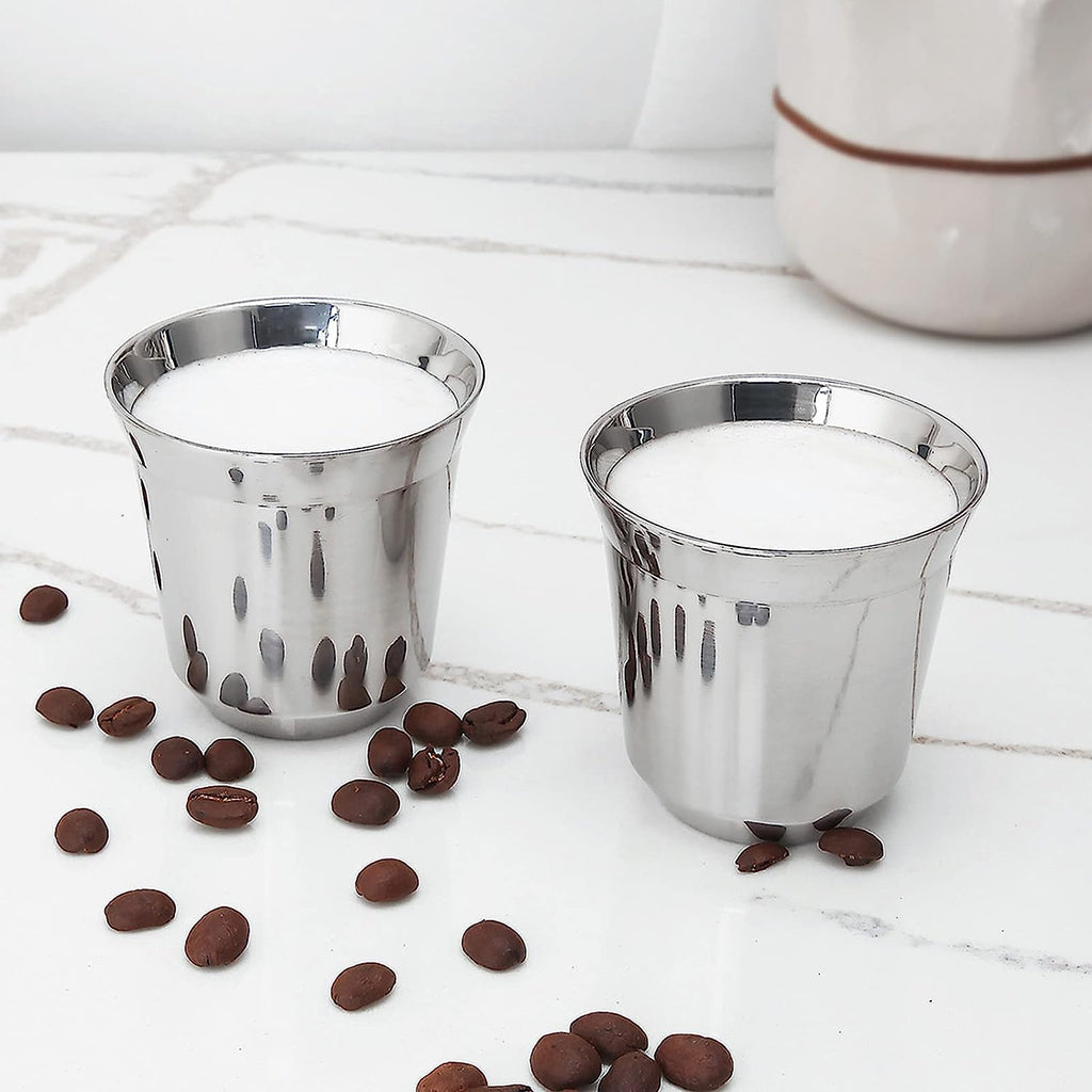 Easyworkz Stainless Steel Espresso Cup 2pcs Set Double Wall Insulated Metal Demitasse Cups