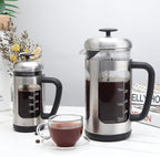 Easyworkz French Press 34 fl.oz / 1000 ml Coffee Tea Maker with Borosilicate Glass Soft Grip Handle, Silver