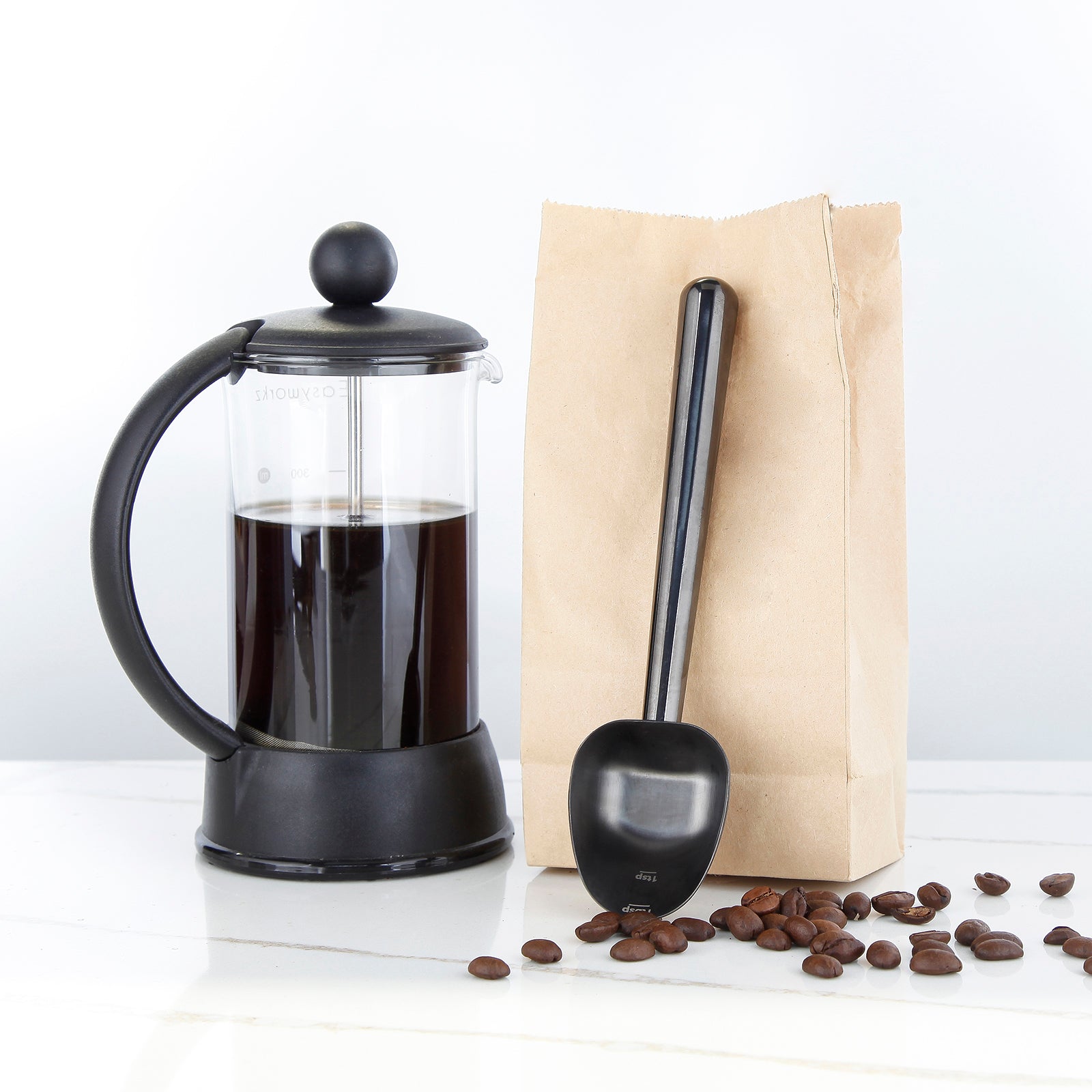 Cuillère doseuse à café Easyworkz en acier inoxydable, long manche creux, 7 g, pour café moulu et thé en vrac, noir graphite