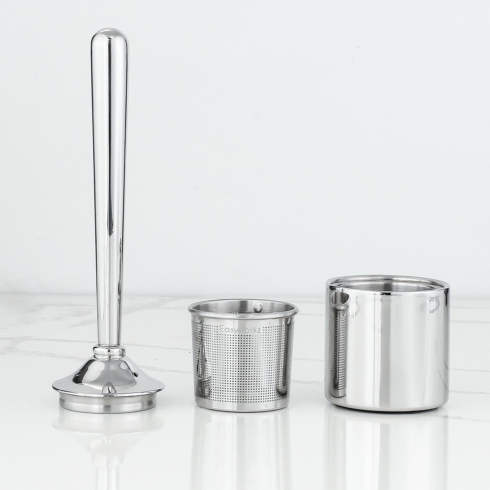 Easyworkz Stainless Steel Tea Infuser Stick with Heat Resistant Hollow Handle,Fine Mesh Tea Strainer with Holder for Loose Leaf,Chrome Finish