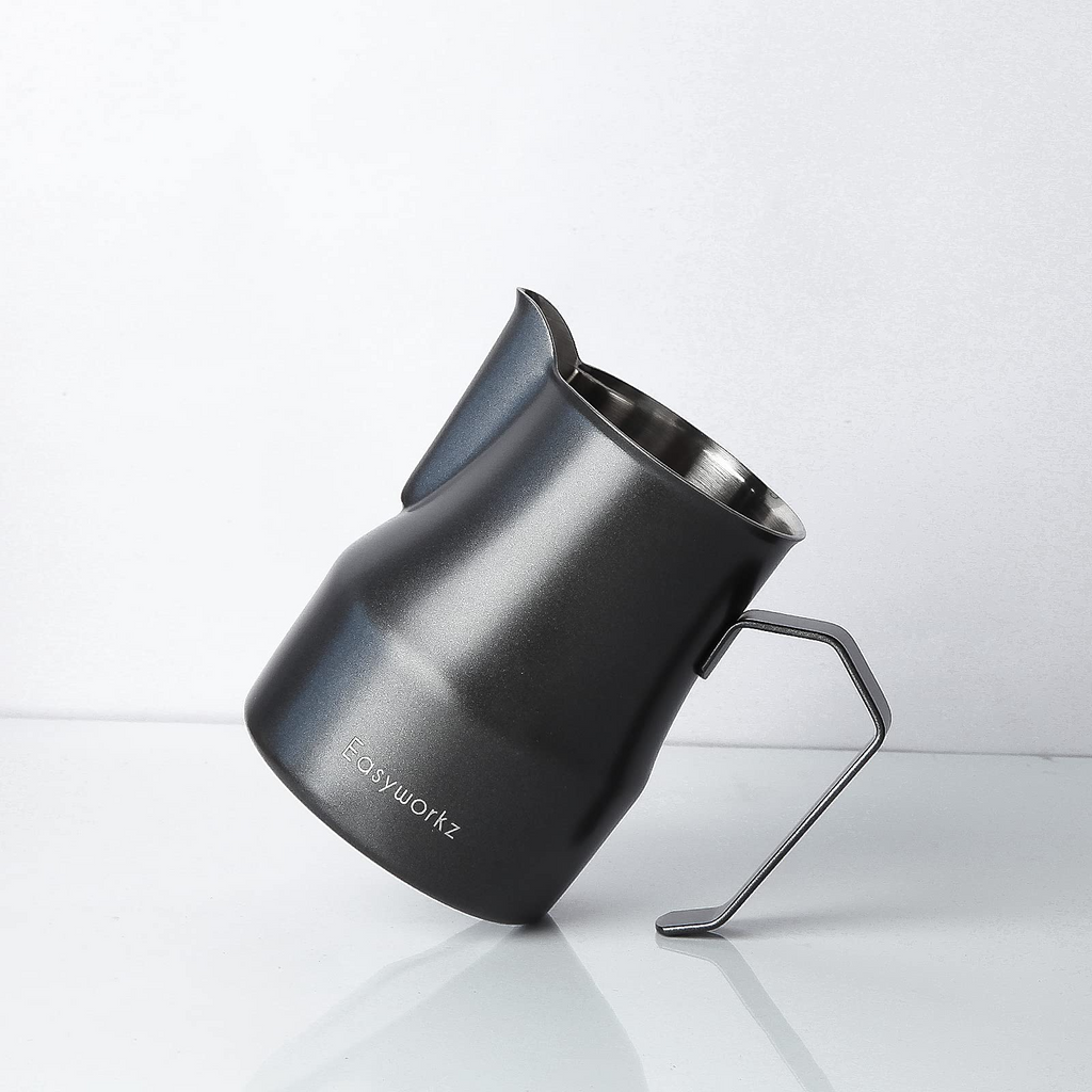 Easyworkz Espresso Steaming Pitcher 12-15 fl.oz(350-450 ml) Stainless Steel Coffee Frothing Picther Milk Jug Cappuccino Latte Art Cup, Black
